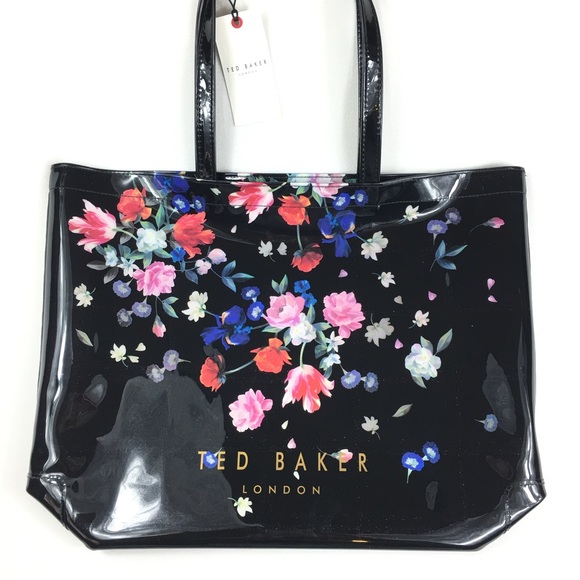 Ted Baker London Sandalwood black floral Cascade polyvinyl large icon tote New - Picture 4 of 8